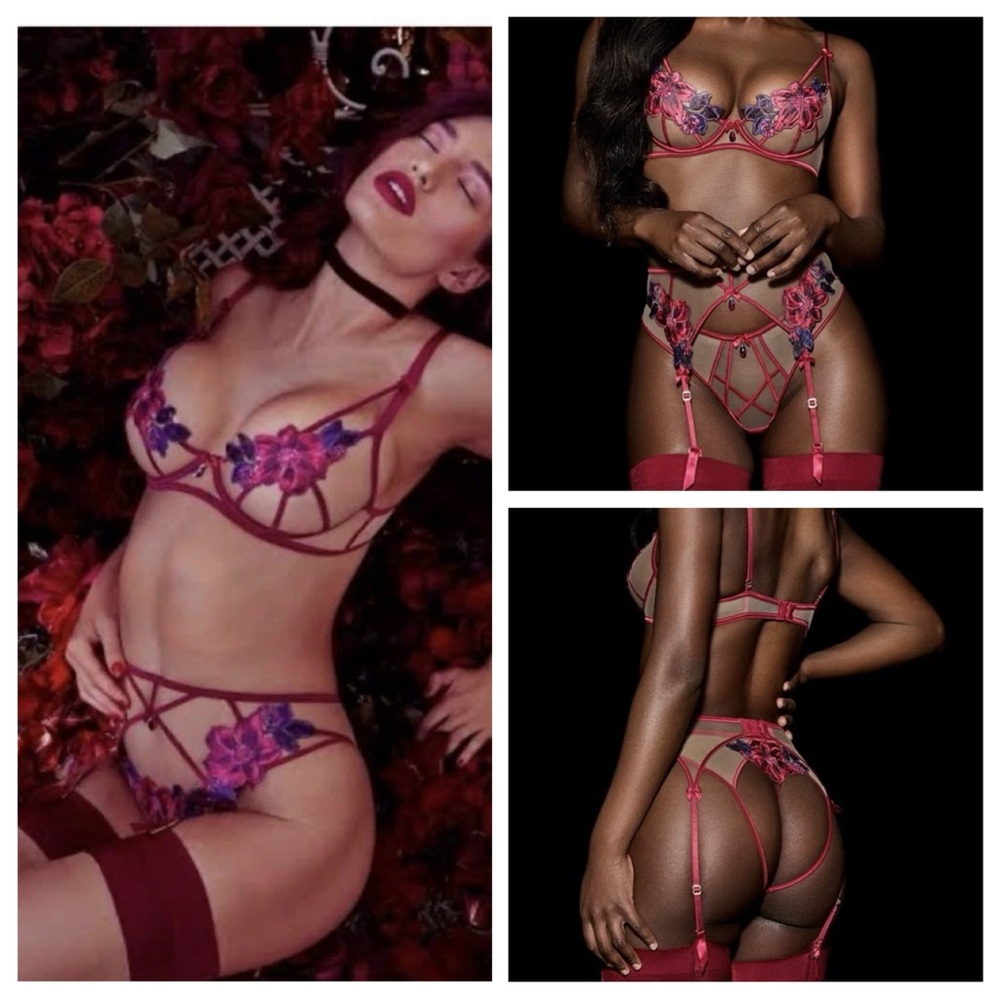 NWT Honey Birdette MARYMAY Set 2 PCS Bra 32DDD/F+ Garter Belt XS